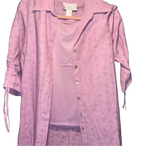 2 pc Susan Graver Lilac Adjustable 3/4 Sleeve Eyelet Embroidery Top and Tank - Picture 7 of 12